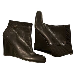 Women’s Black Leather Wedge Ankle Boots